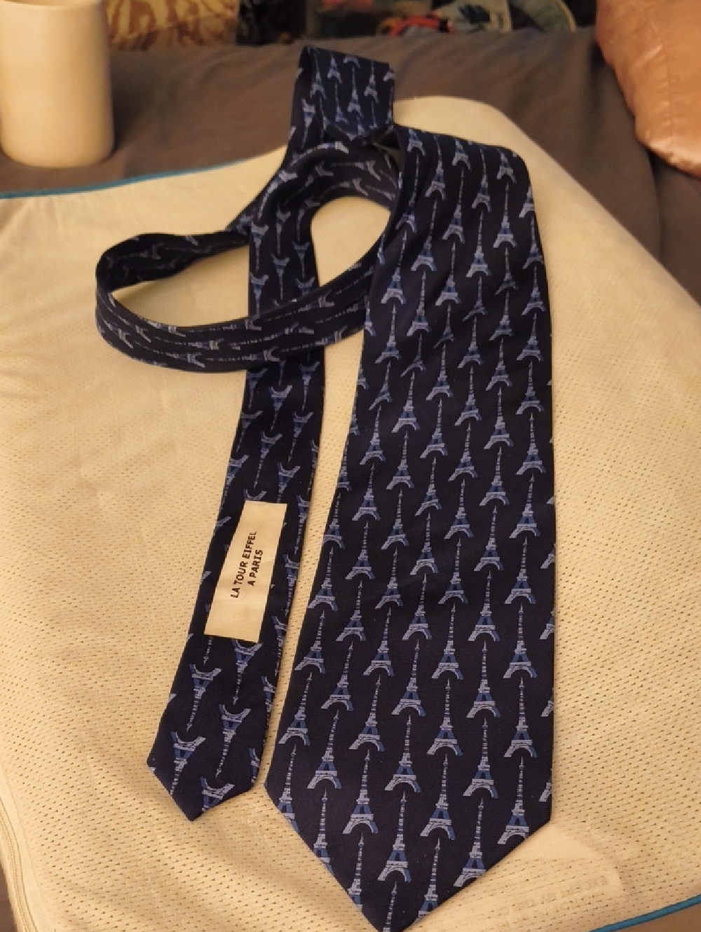 Reflets D'Art La Tour Eiffel A Paris Tower Designer Tie Men's Silk Necktie Blue